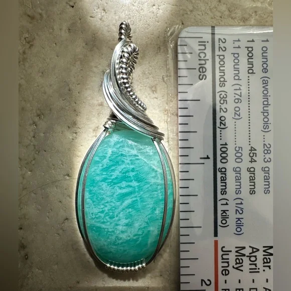 Sterling Silver Amazonite Healing Necklace Pendant - Picture 4 of 6